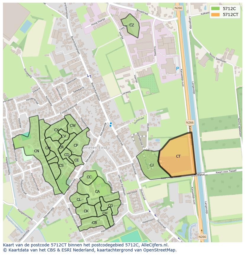 Afbeelding van het postcodegebied 5712 CT op de kaart.