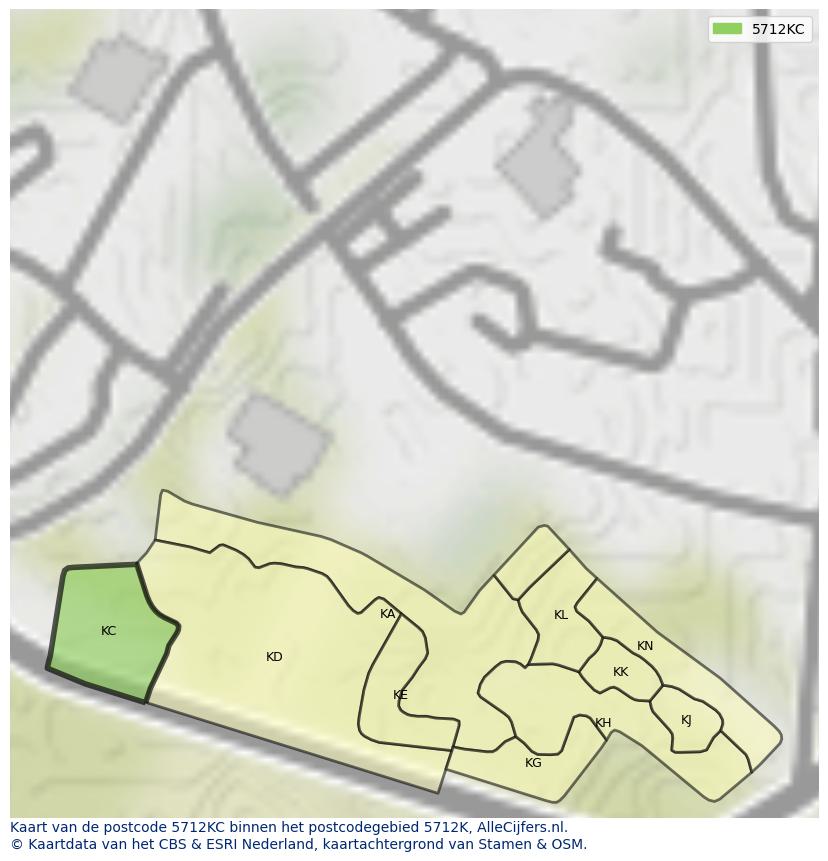 Afbeelding van het postcodegebied 5712 KC op de kaart.