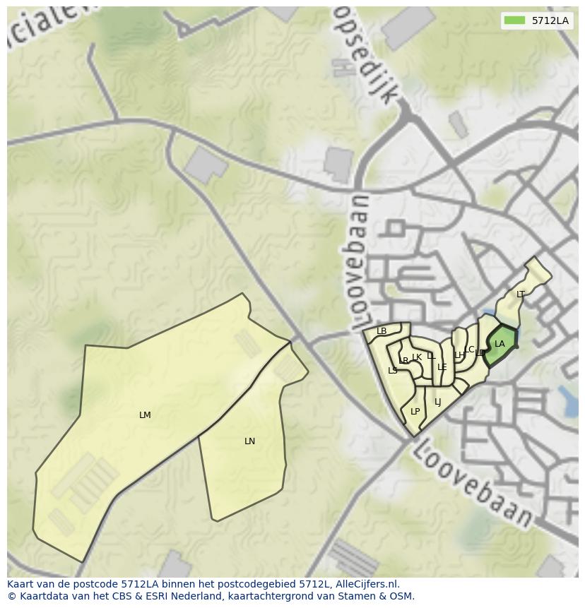 Afbeelding van het postcodegebied 5712 LA op de kaart.
