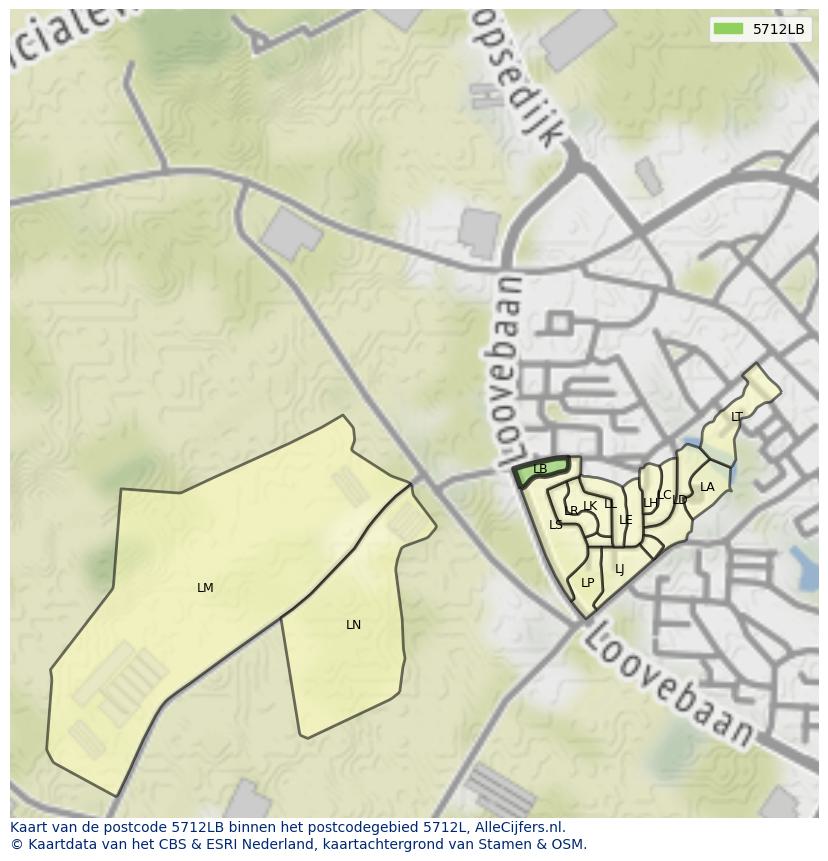 Afbeelding van het postcodegebied 5712 LB op de kaart.