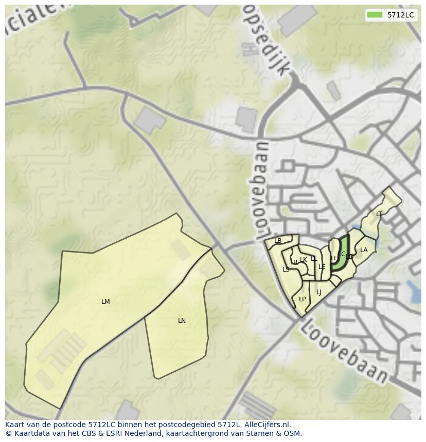 Afbeelding van het postcodegebied 5712 LC op de kaart.