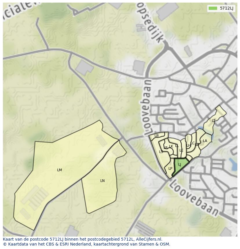 Afbeelding van het postcodegebied 5712 LJ op de kaart.