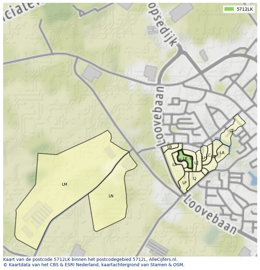 Afbeelding van het postcodegebied 5712 LK op de kaart.