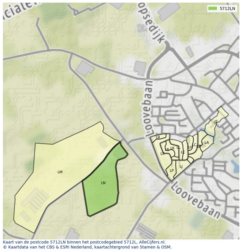 Afbeelding van het postcodegebied 5712 LN op de kaart.