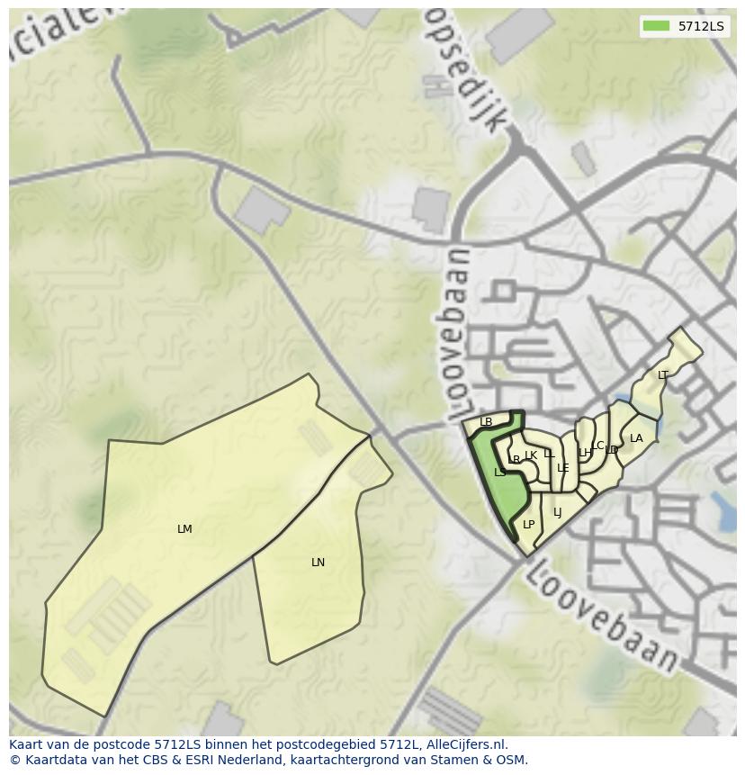 Afbeelding van het postcodegebied 5712 LS op de kaart.