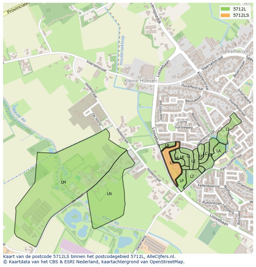 Afbeelding van het postcodegebied 5712 LS op de kaart.