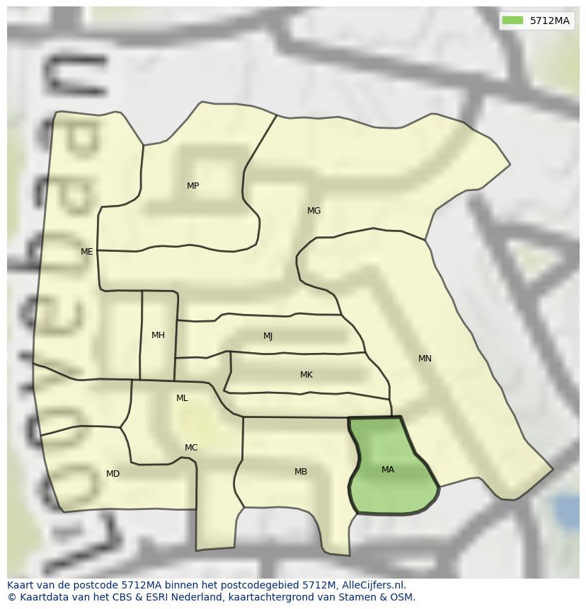 Afbeelding van het postcodegebied 5712 MA op de kaart.