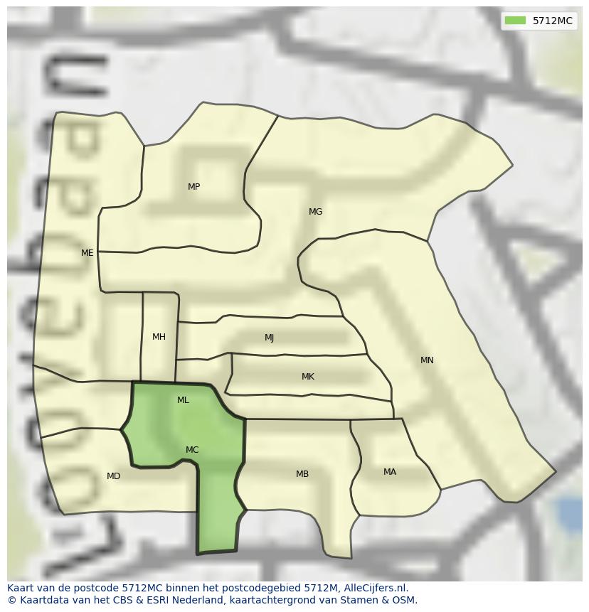 Afbeelding van het postcodegebied 5712 MC op de kaart.