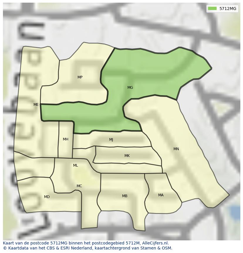 Afbeelding van het postcodegebied 5712 MG op de kaart.