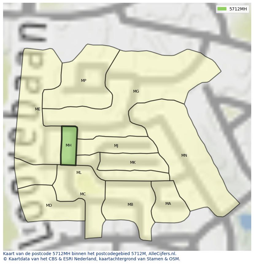 Afbeelding van het postcodegebied 5712 MH op de kaart.