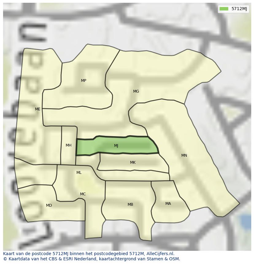 Afbeelding van het postcodegebied 5712 MJ op de kaart.