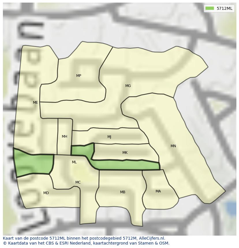 Afbeelding van het postcodegebied 5712 ML op de kaart.