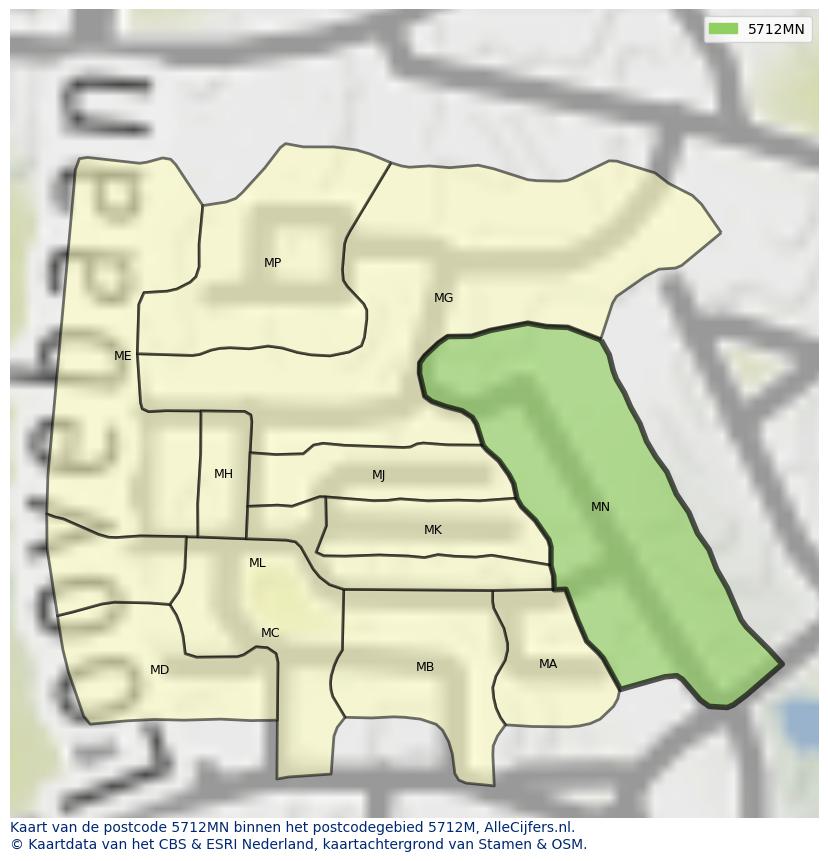 Afbeelding van het postcodegebied 5712 MN op de kaart.