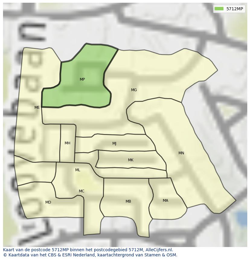 Afbeelding van het postcodegebied 5712 MP op de kaart.