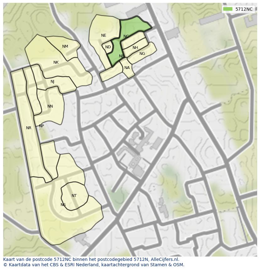 Afbeelding van het postcodegebied 5712 NC op de kaart.