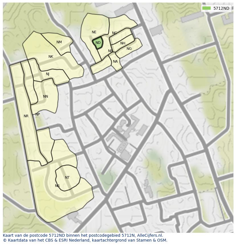 Afbeelding van het postcodegebied 5712 ND op de kaart.
