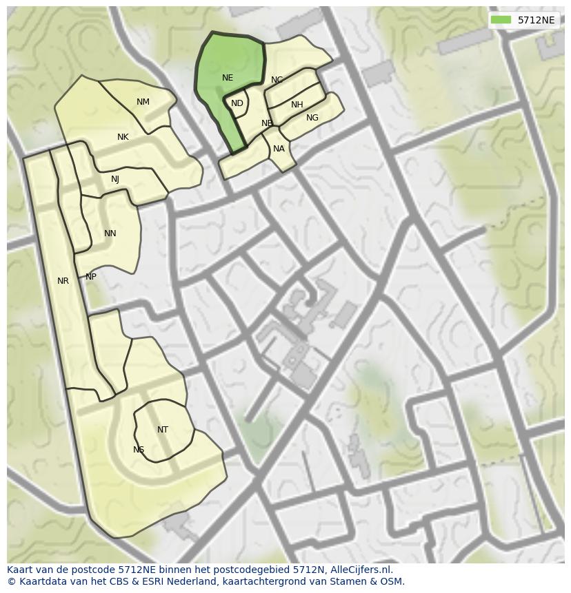 Afbeelding van het postcodegebied 5712 NE op de kaart.