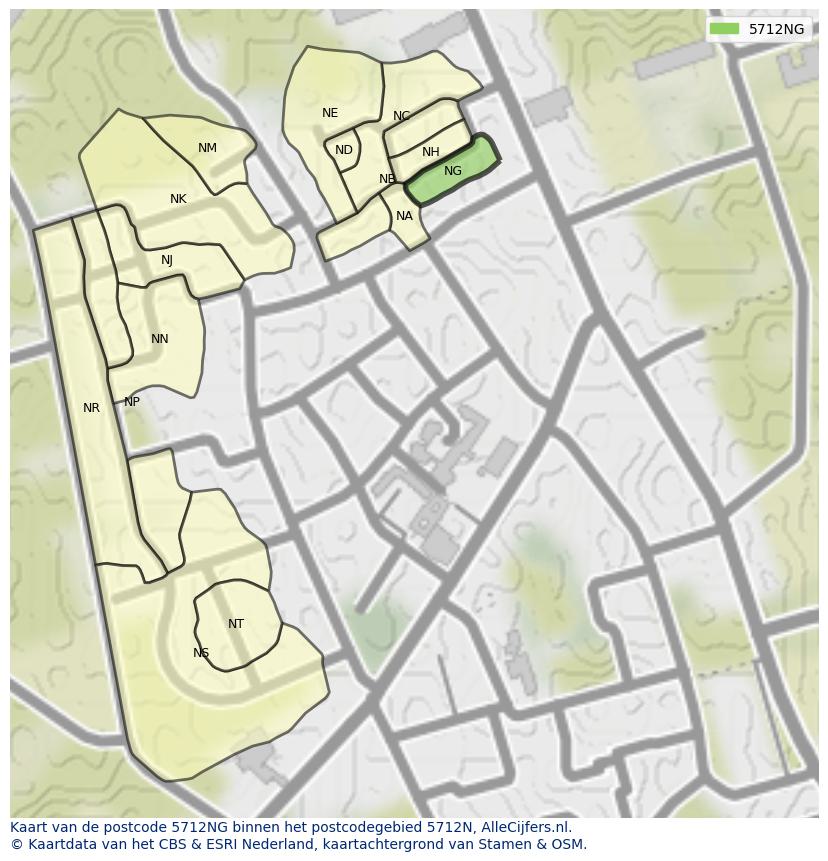 Afbeelding van het postcodegebied 5712 NG op de kaart.