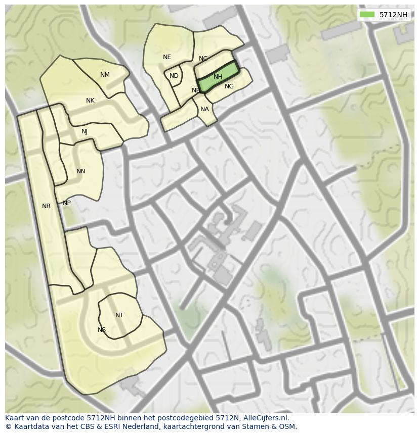 Afbeelding van het postcodegebied 5712 NH op de kaart.