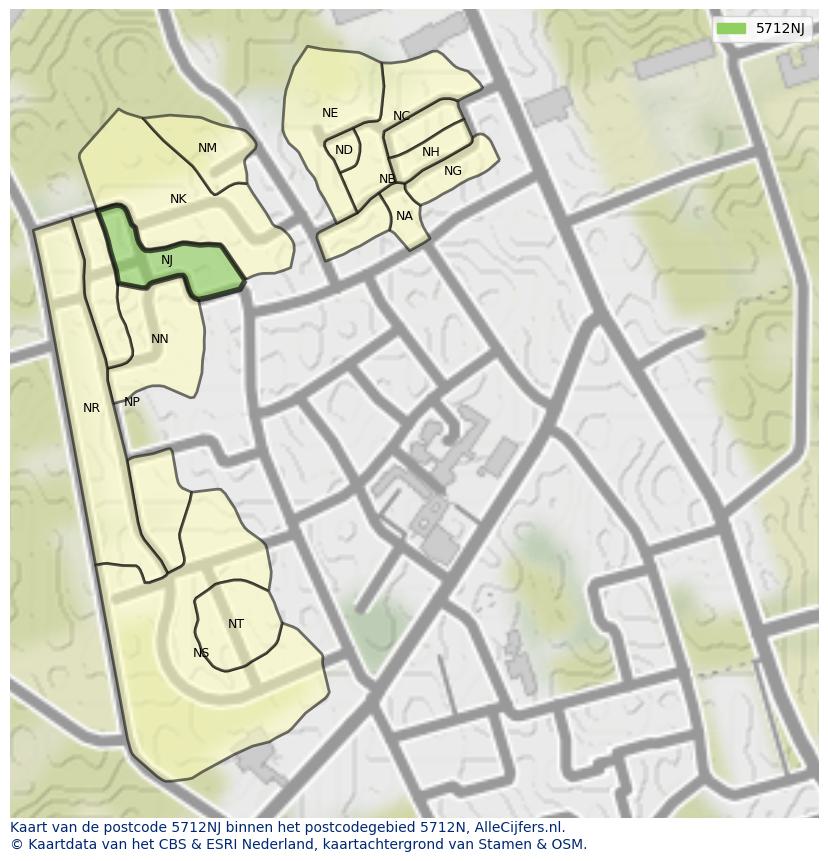 Afbeelding van het postcodegebied 5712 NJ op de kaart.