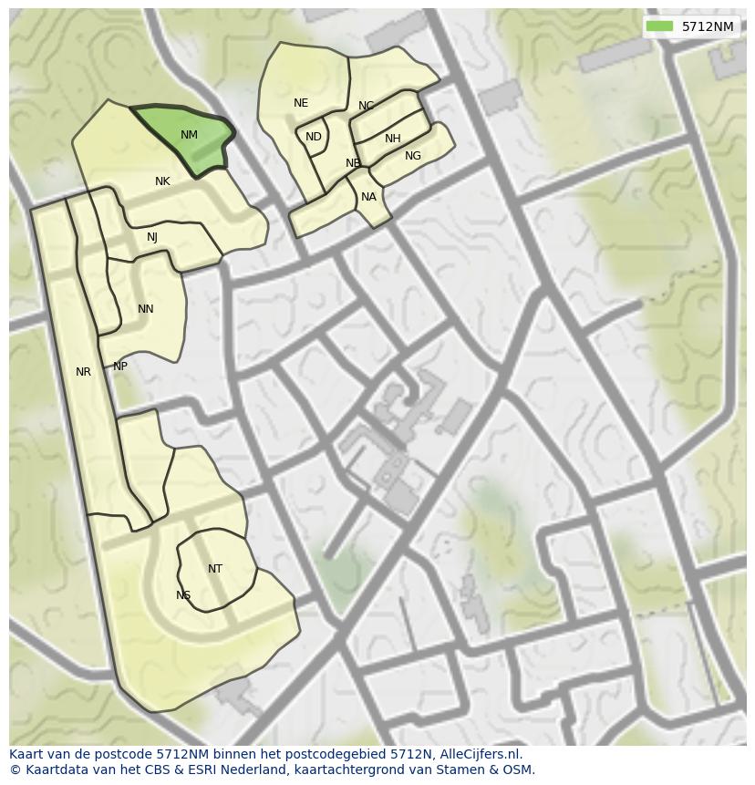 Afbeelding van het postcodegebied 5712 NM op de kaart.