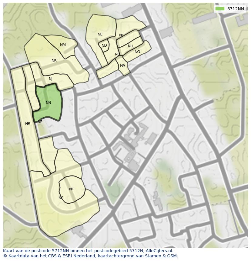 Afbeelding van het postcodegebied 5712 NN op de kaart.