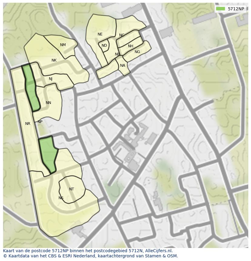 Afbeelding van het postcodegebied 5712 NP op de kaart.