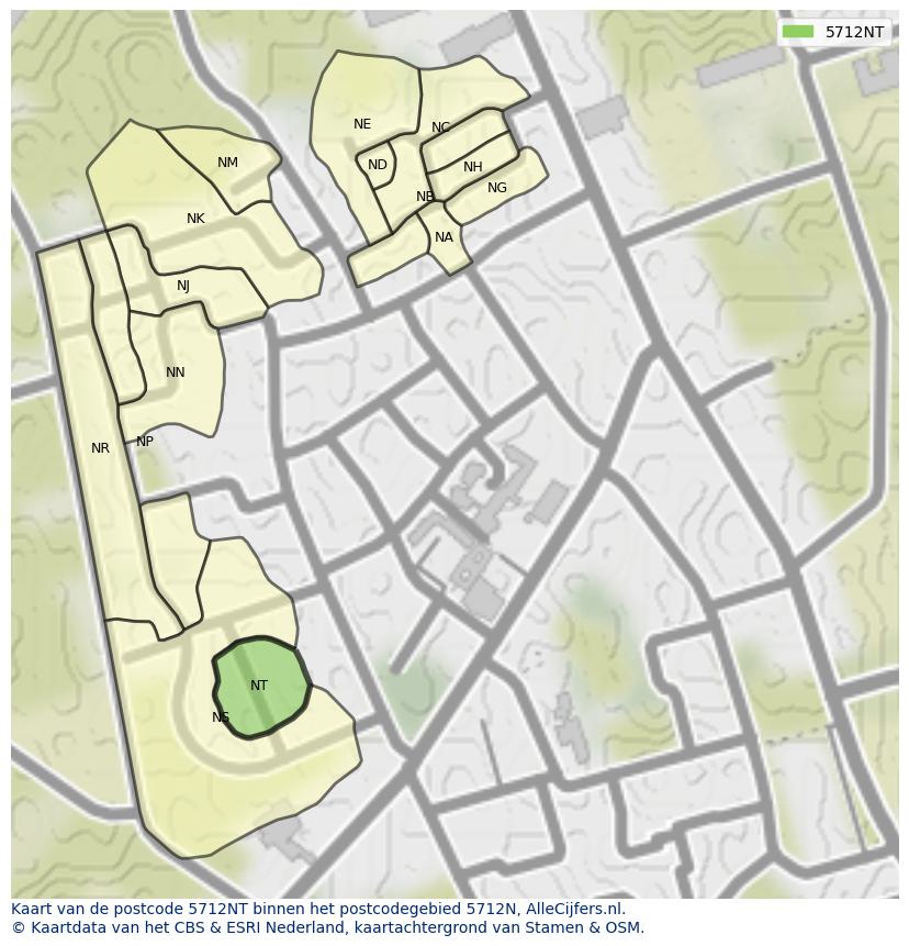 Afbeelding van het postcodegebied 5712 NT op de kaart.