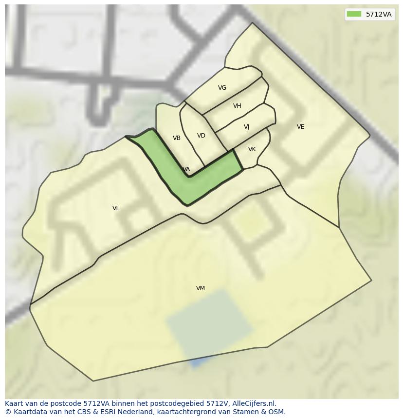 Afbeelding van het postcodegebied 5712 VA op de kaart.