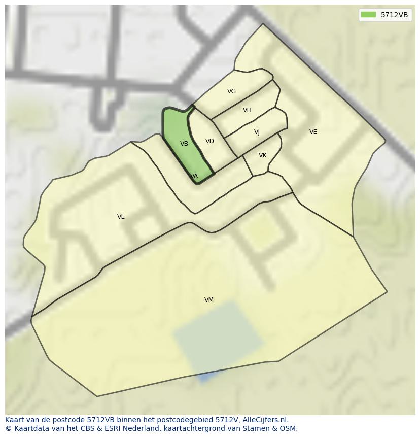 Afbeelding van het postcodegebied 5712 VB op de kaart.
