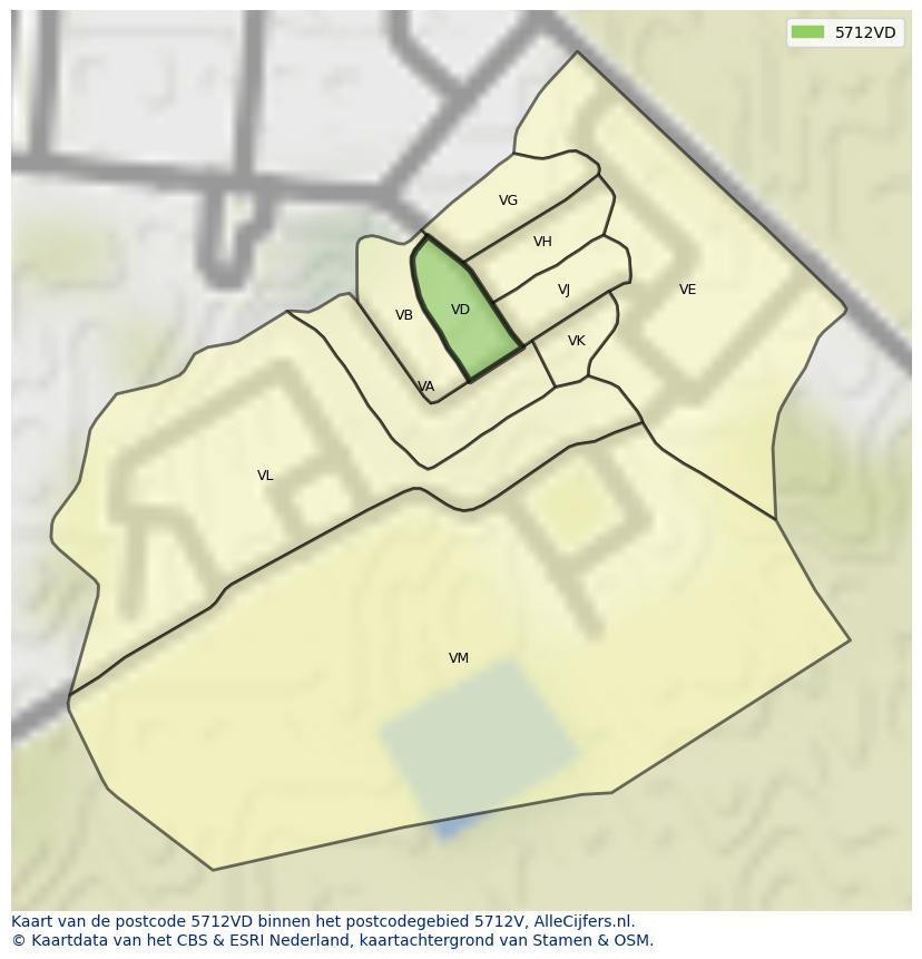 Afbeelding van het postcodegebied 5712 VD op de kaart.