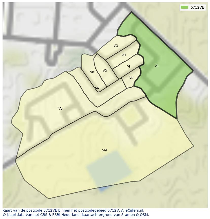 Afbeelding van het postcodegebied 5712 VE op de kaart.