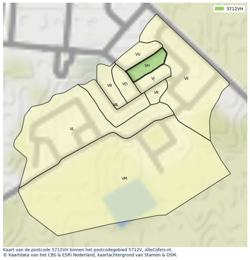 Afbeelding van het postcodegebied 5712 VH op de kaart.