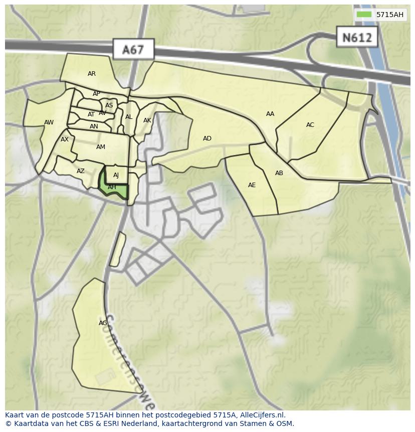 Afbeelding van het postcodegebied 5715 AH op de kaart.