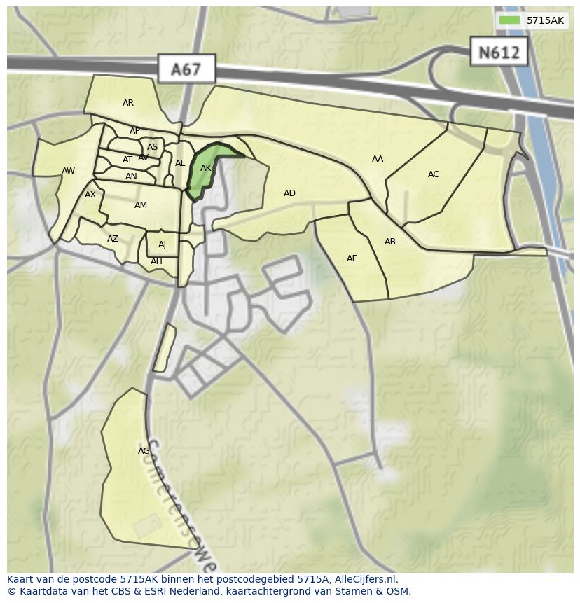 Afbeelding van het postcodegebied 5715 AK op de kaart.