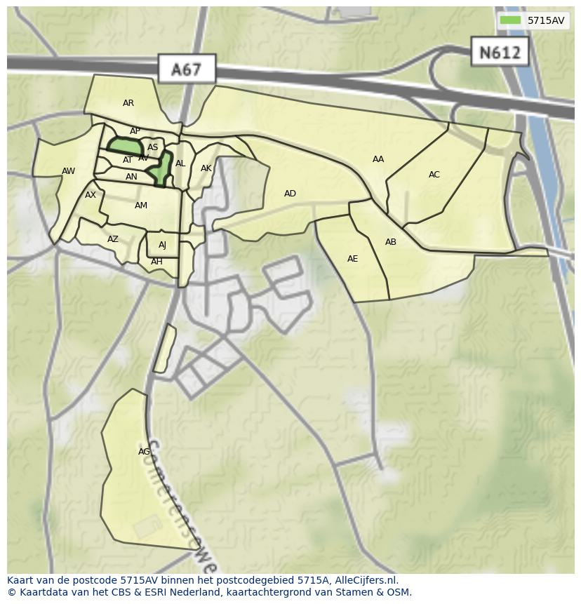 Afbeelding van het postcodegebied 5715 AV op de kaart.