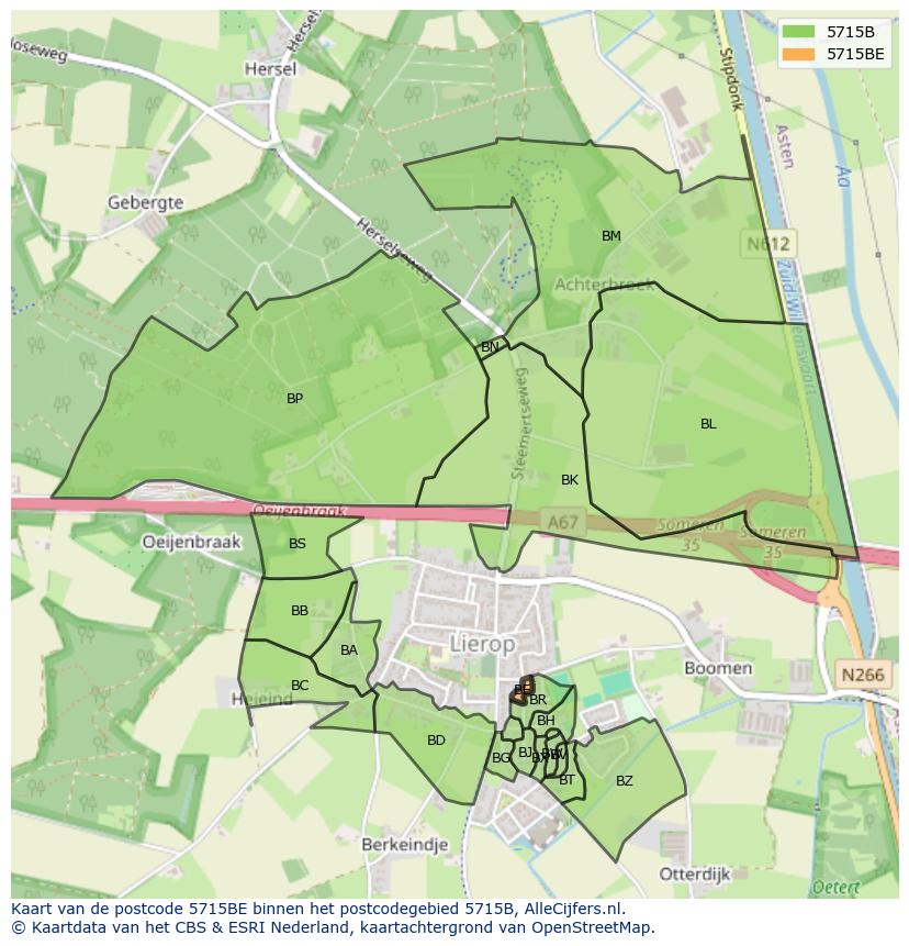 Afbeelding van het postcodegebied 5715 BE op de kaart.