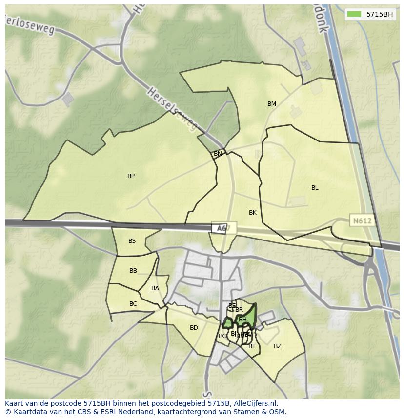 Afbeelding van het postcodegebied 5715 BH op de kaart.