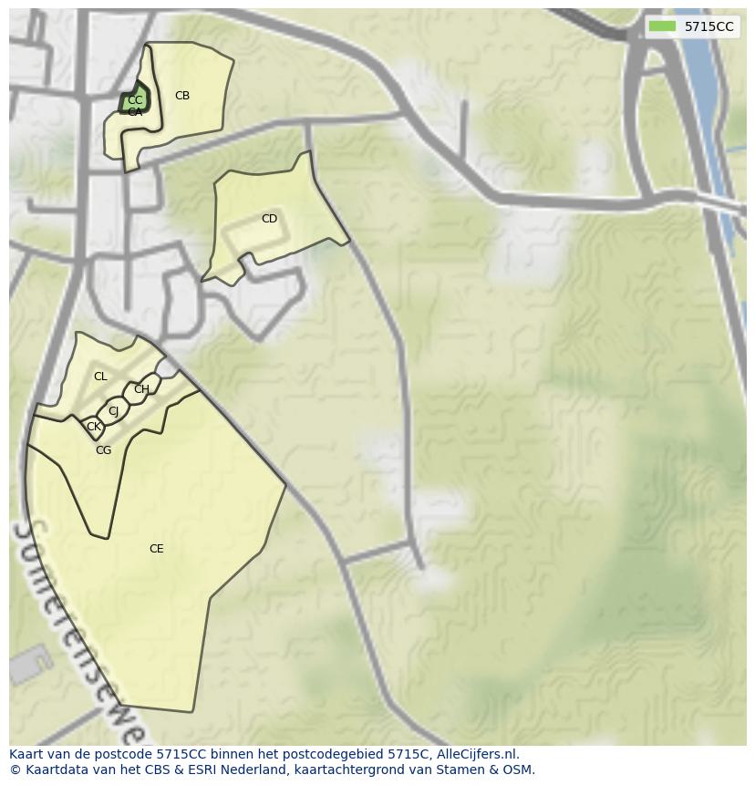 Afbeelding van het postcodegebied 5715 CC op de kaart.