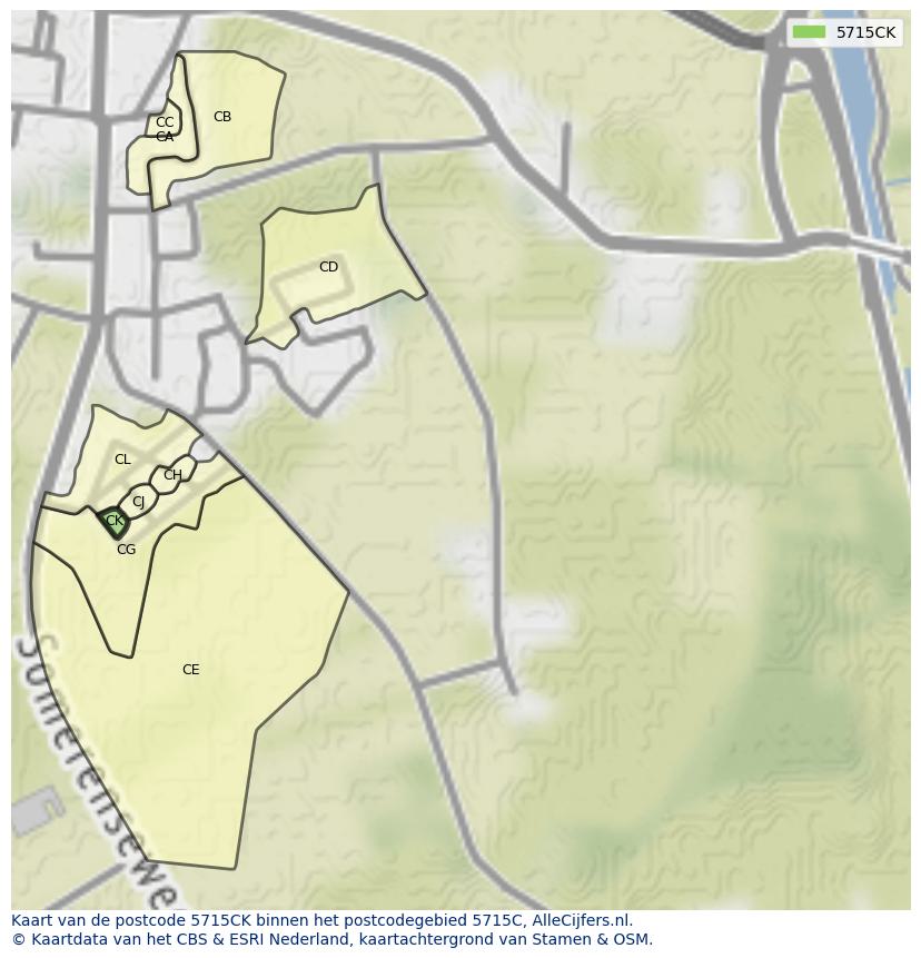 Afbeelding van het postcodegebied 5715 CK op de kaart.