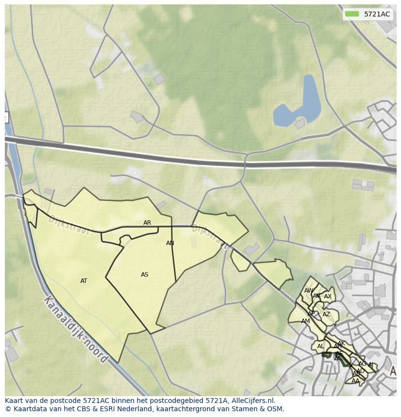 Afbeelding van het postcodegebied 5721 AC op de kaart.