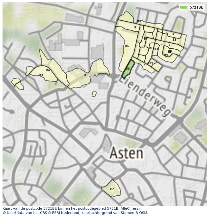 Afbeelding van het postcodegebied 5721 BE op de kaart.