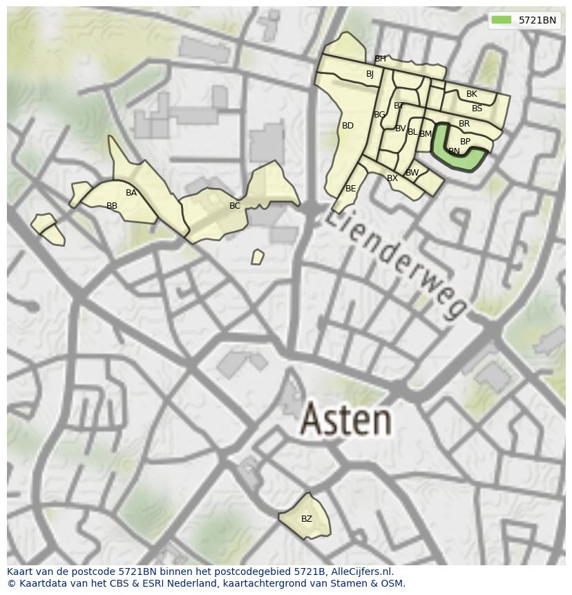 Afbeelding van het postcodegebied 5721 BN op de kaart.