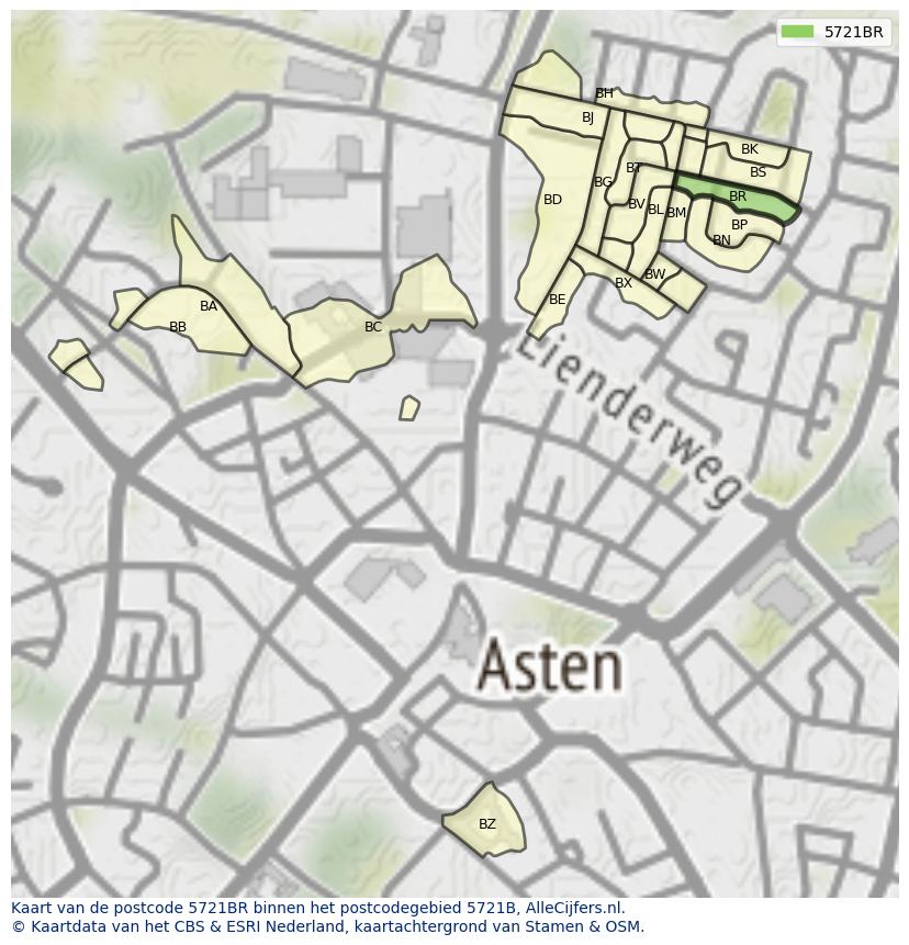 Afbeelding van het postcodegebied 5721 BR op de kaart.