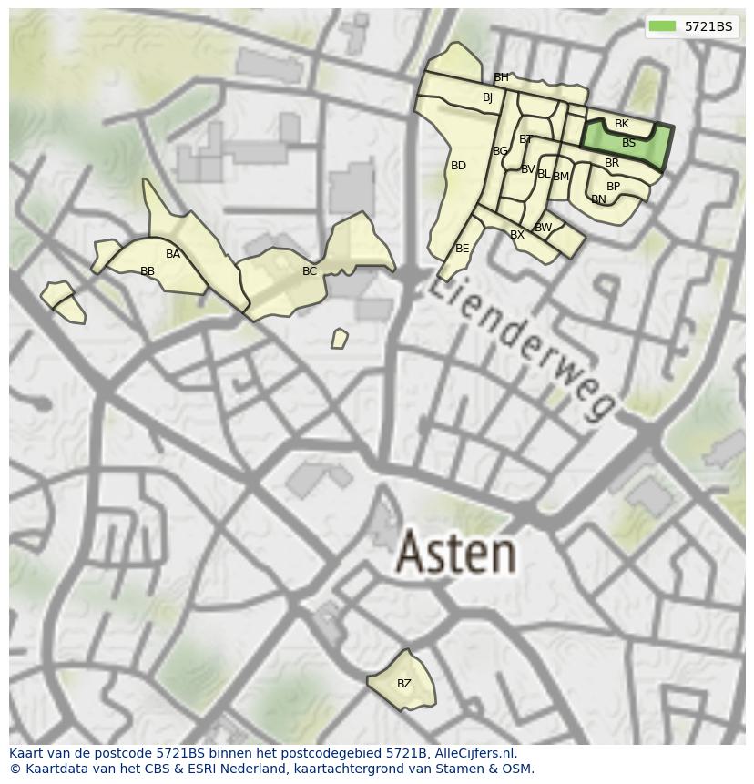 Afbeelding van het postcodegebied 5721 BS op de kaart.