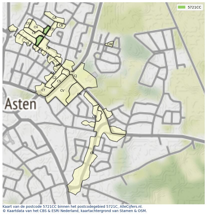 Afbeelding van het postcodegebied 5721 CC op de kaart.