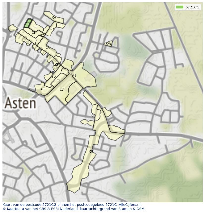 Afbeelding van het postcodegebied 5721 CG op de kaart.