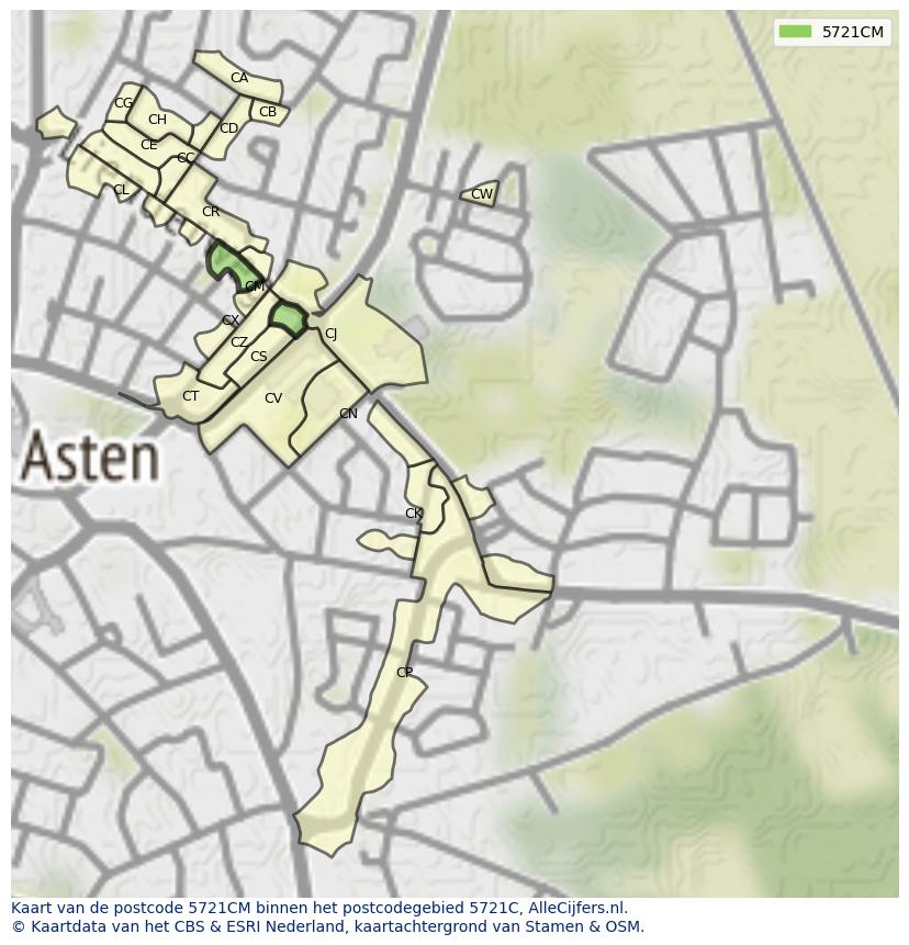 Afbeelding van het postcodegebied 5721 CM op de kaart.