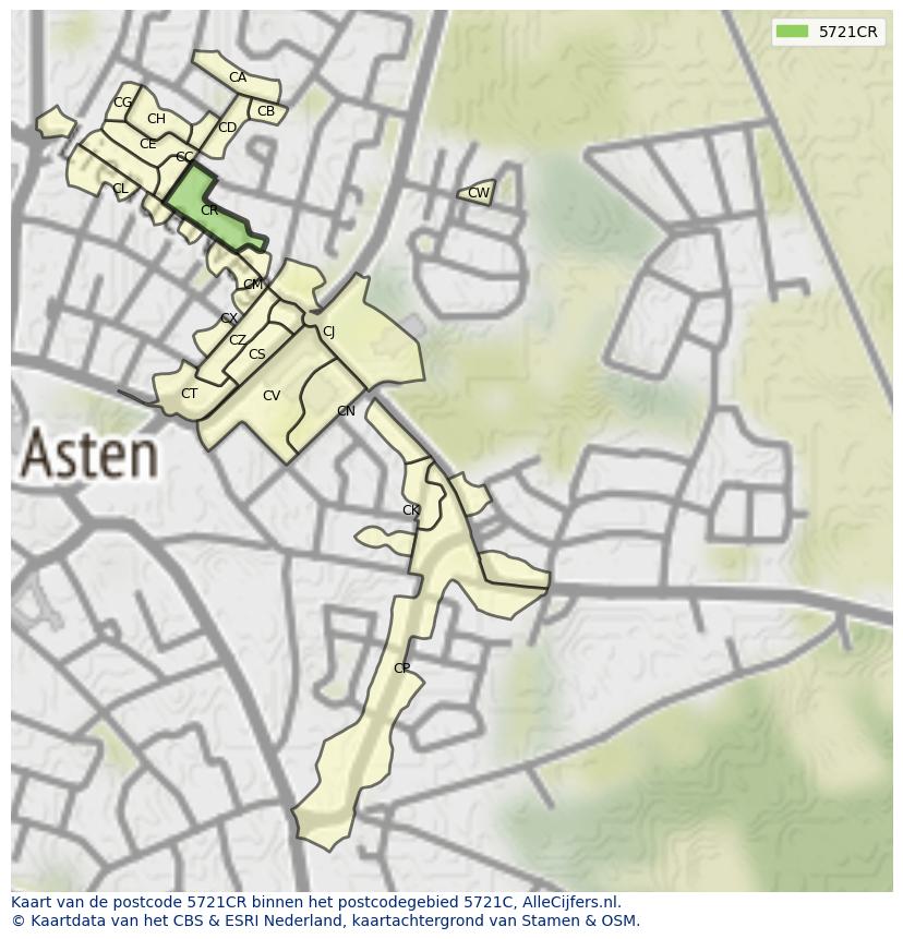 Afbeelding van het postcodegebied 5721 CR op de kaart.
