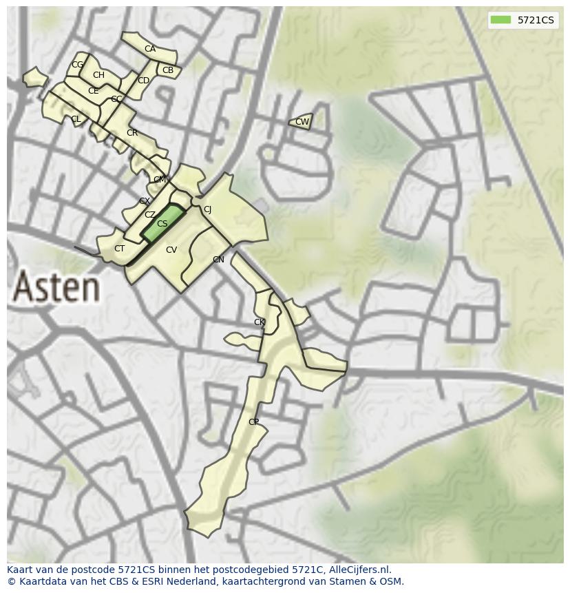 Afbeelding van het postcodegebied 5721 CS op de kaart.